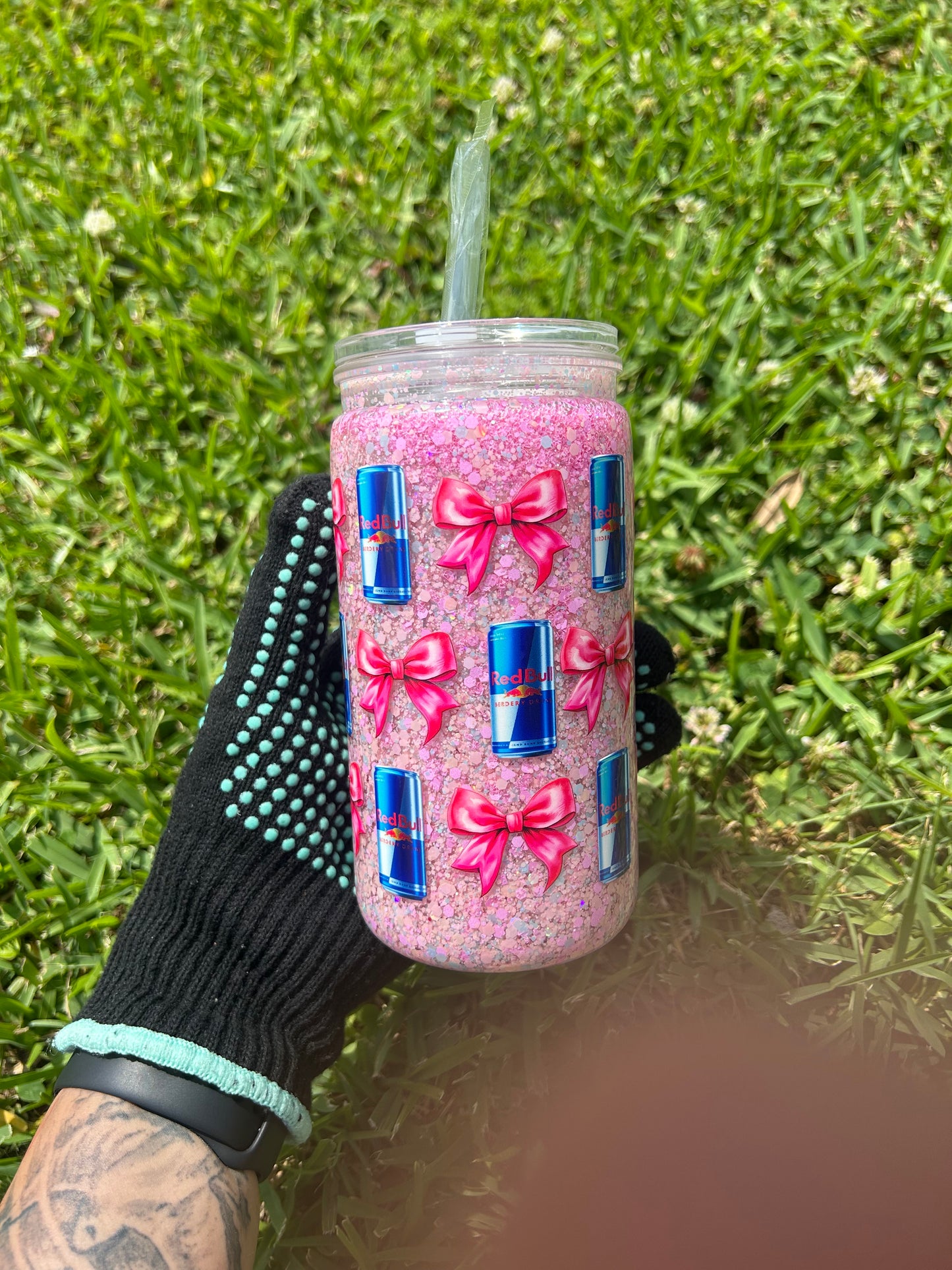Red Bull with pink bows